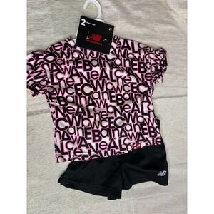 NWT New Balance Girls T-Shirt & Shorts Set Black Pink 4t set